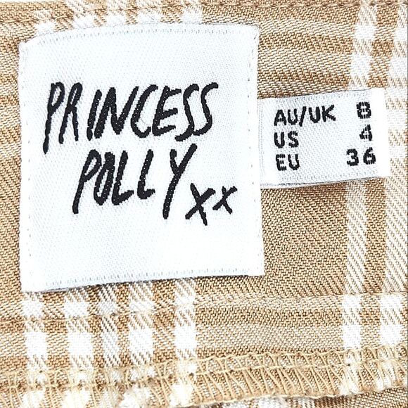 Princess Polly Archer Pants Womens Size 4 Wide Leg Beige Plaid Light Academia - Picture 3 of 9
